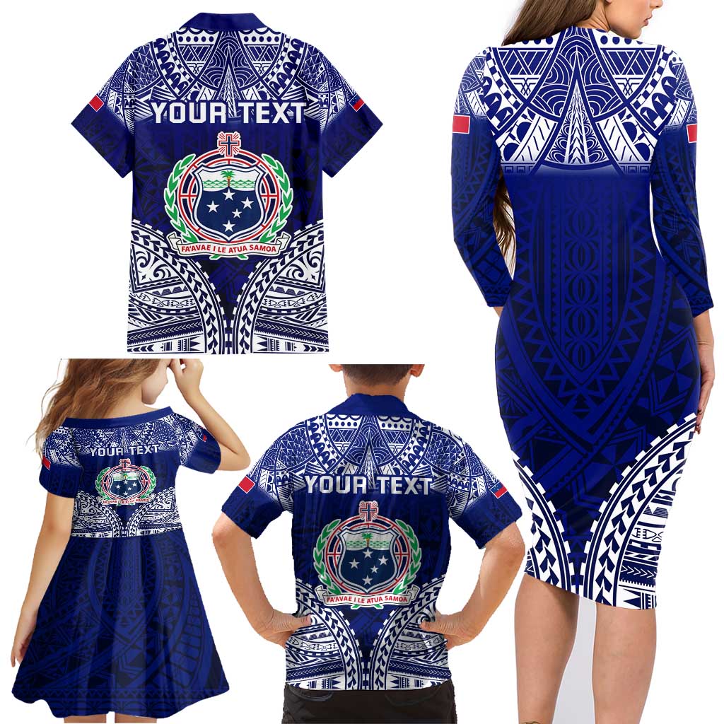Personalised Samoa Coat Of Arms Family Matching Long Sleeve Bodycon Dress and Hawaiian Shirt With Polynesian Pattern Version LT9 - Polynesian Pride
