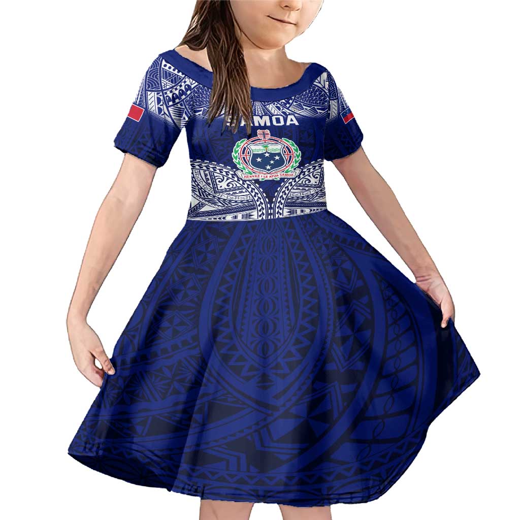 Personalised Samoa Coat Of Arms Family Matching Mermaid Dress and Hawaiian Shirt With Polynesian Pattern Version LT9 Daughter's Dress Blue - Polynesian Pride
