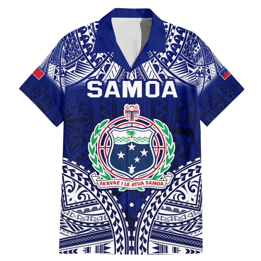 Personalised Samoa Coat Of Arms Family Matching Mermaid Dress and Hawaiian Shirt With Polynesian Pattern Version LT9 Dad's Shirt - Short Sleeve Blue - Polynesian Pride