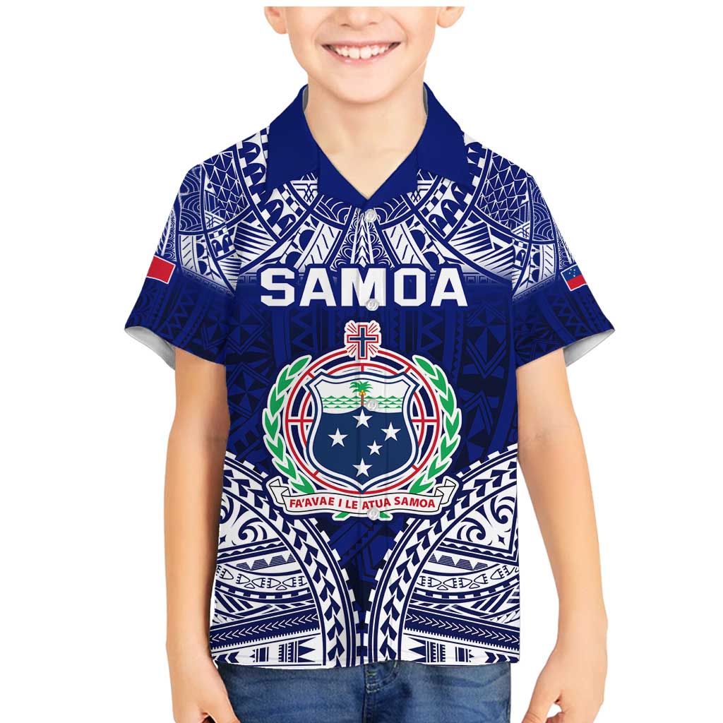 Personalised Samoa Coat Of Arms Family Matching Mermaid Dress and Hawaiian Shirt With Polynesian Pattern Version LT9 Son's Shirt Blue - Polynesian Pride