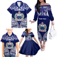 Personalised Samoa Coat Of Arms Family Matching Off The Shoulder Long Sleeve Dress and Hawaiian Shirt With Polynesian Pattern Version LT9 - Polynesian Pride