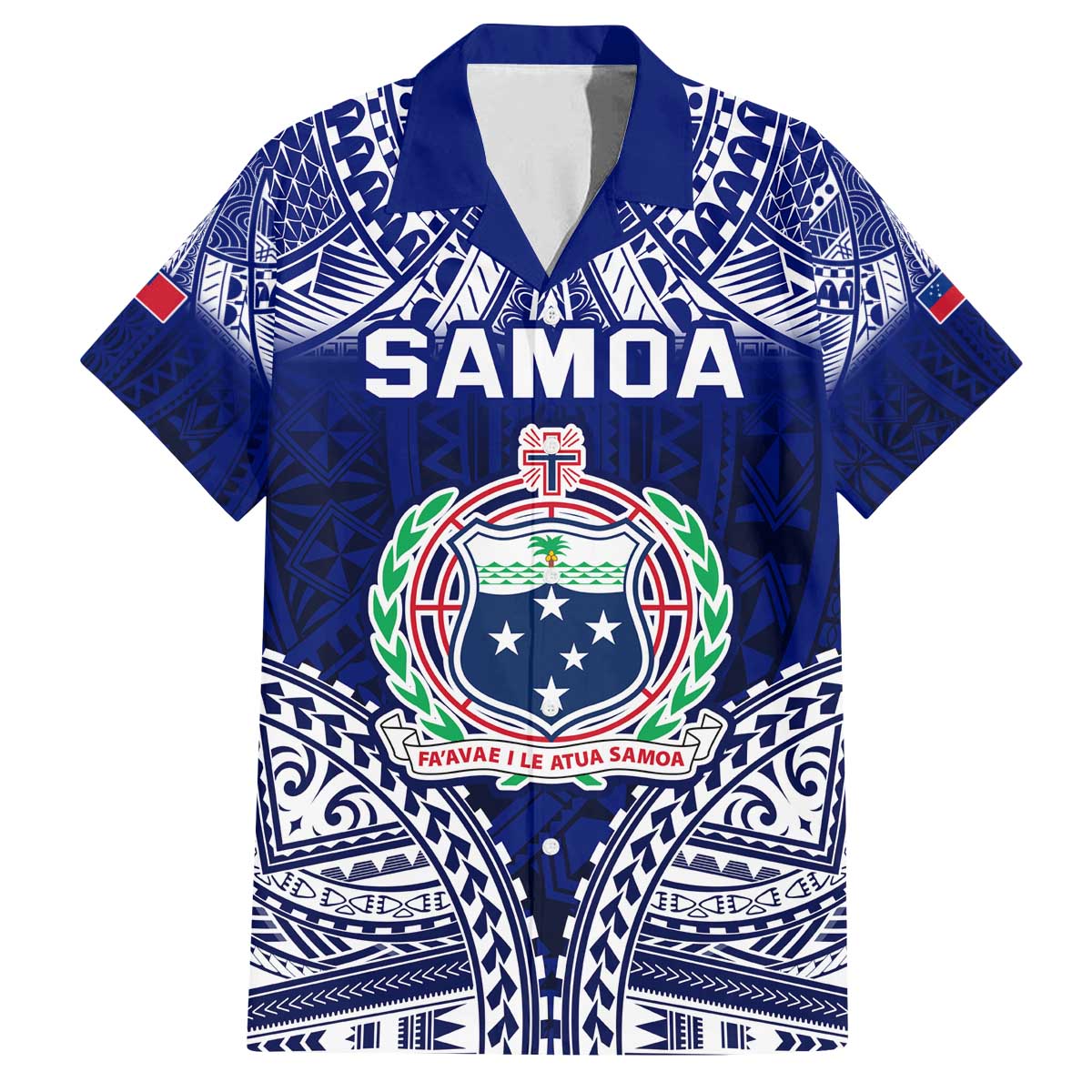 Personalised Samoa Coat Of Arms Family Matching Off The Shoulder Long Sleeve Dress and Hawaiian Shirt With Polynesian Pattern Version LT9 Dad's Shirt - Short Sleeve Blue - Polynesian Pride
