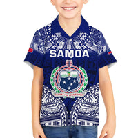 Personalised Samoa Coat Of Arms Family Matching Off The Shoulder Long Sleeve Dress and Hawaiian Shirt With Polynesian Pattern Version LT9 Son's Shirt Blue - Polynesian Pride