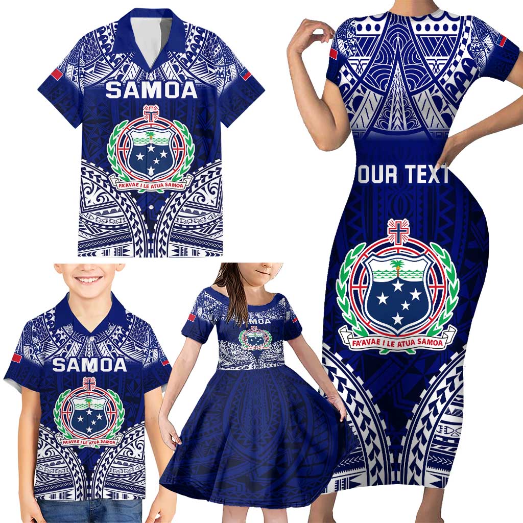 Personalised Samoa Coat Of Arms Family Matching Short Sleeve Bodycon Dress and Hawaiian Shirt With Polynesian Pattern Version LT9 - Polynesian Pride