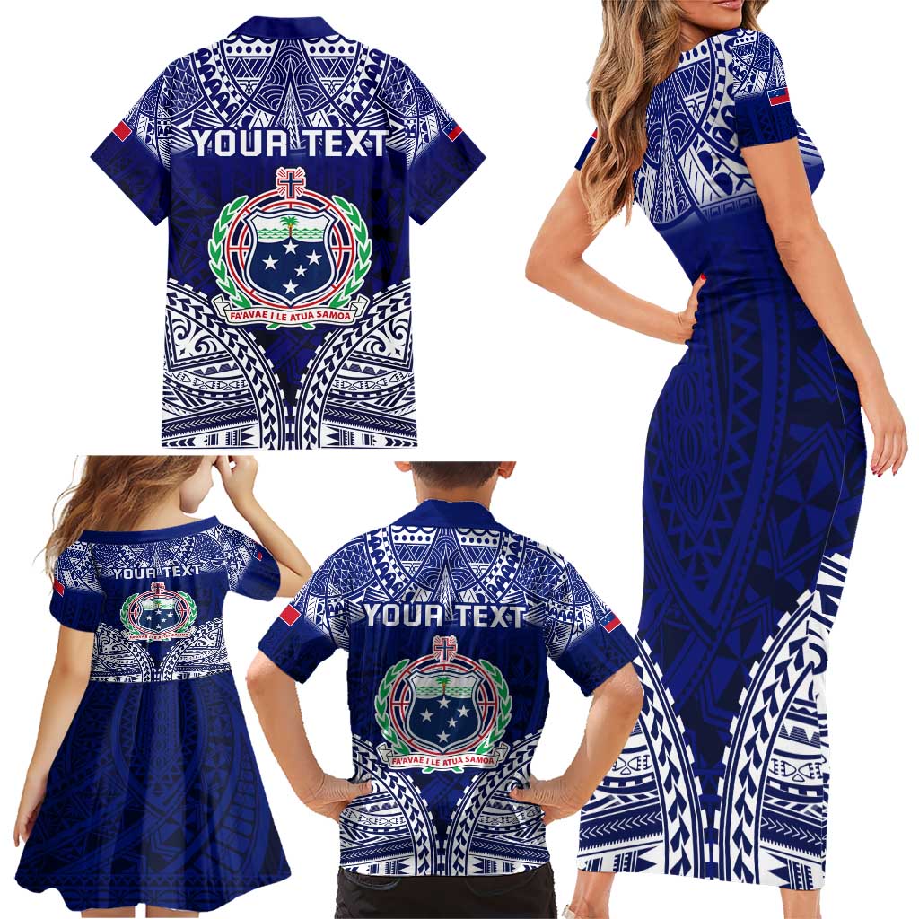 Personalised Samoa Coat Of Arms Family Matching Short Sleeve Bodycon Dress and Hawaiian Shirt With Polynesian Pattern Version LT9 - Polynesian Pride