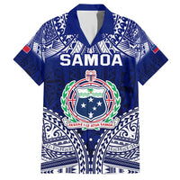 Personalised Samoa Coat Of Arms Family Matching Short Sleeve Bodycon Dress and Hawaiian Shirt With Polynesian Pattern Version LT9 Dad's Shirt - Short Sleeve Blue - Polynesian Pride