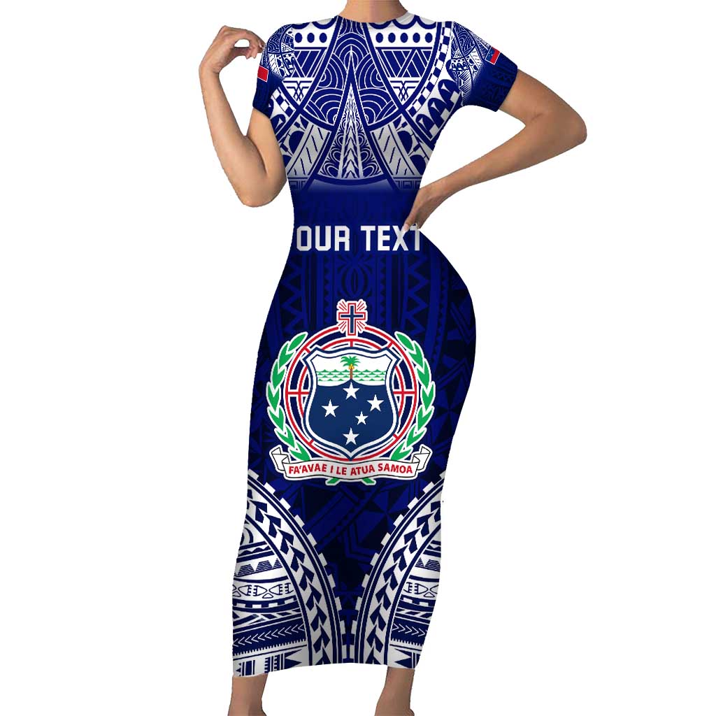 Personalised Samoa Coat Of Arms Family Matching Short Sleeve Bodycon Dress and Hawaiian Shirt With Polynesian Pattern Version LT9 Mom's Dress Blue - Polynesian Pride