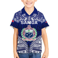 Personalised Samoa Coat Of Arms Family Matching Short Sleeve Bodycon Dress and Hawaiian Shirt With Polynesian Pattern Version LT9 Son's Shirt Blue - Polynesian Pride