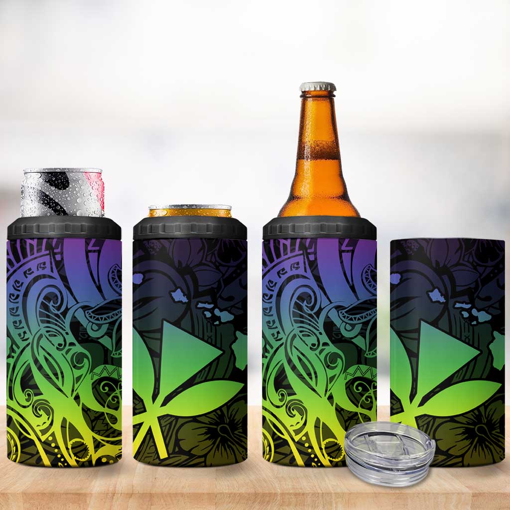 Polynesian Tribal Plumeria 4 in 1 Can Cooler Tumbler with Hawaii Kanaka Maoli Reggae Version LT9 - Polynesian Pride