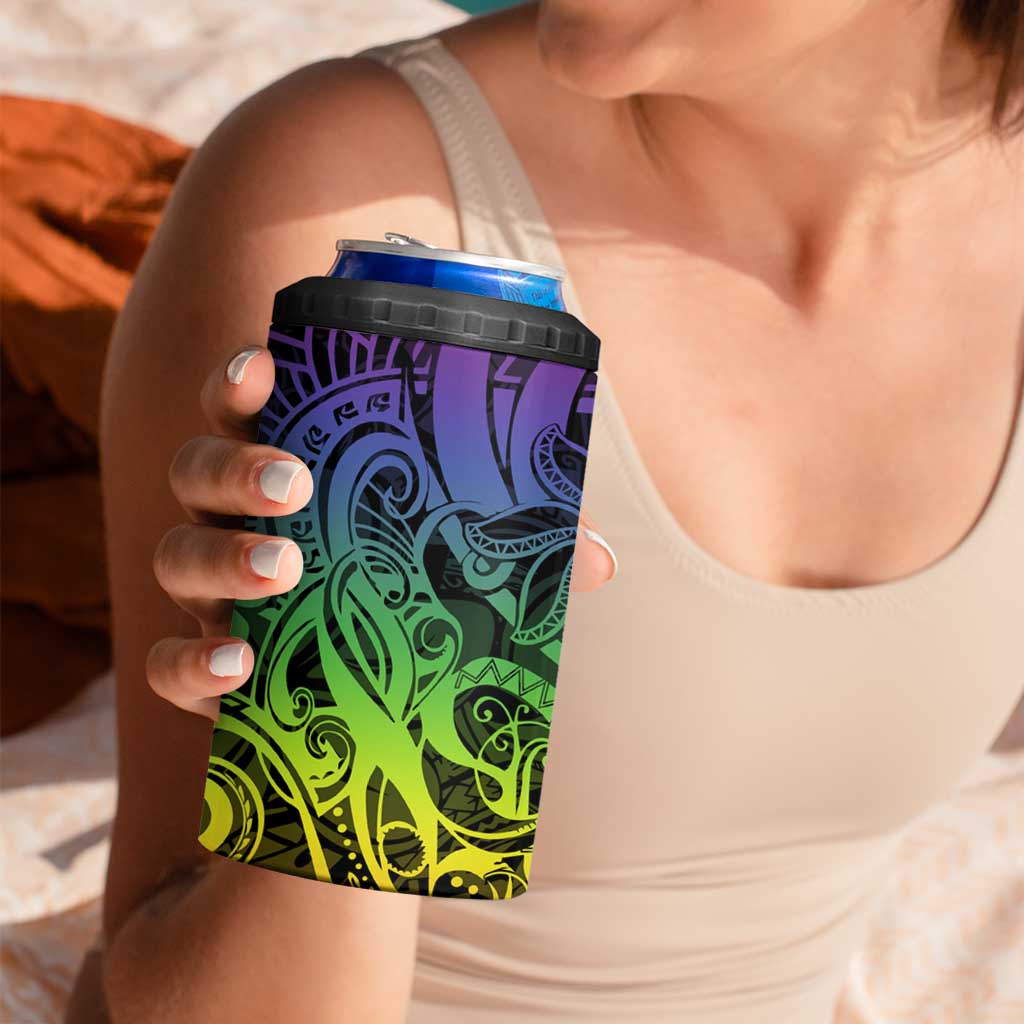 Polynesian Tribal Plumeria 4 in 1 Can Cooler Tumbler with Hawaii Kanaka Maoli Reggae Version LT9 - Polynesian Pride