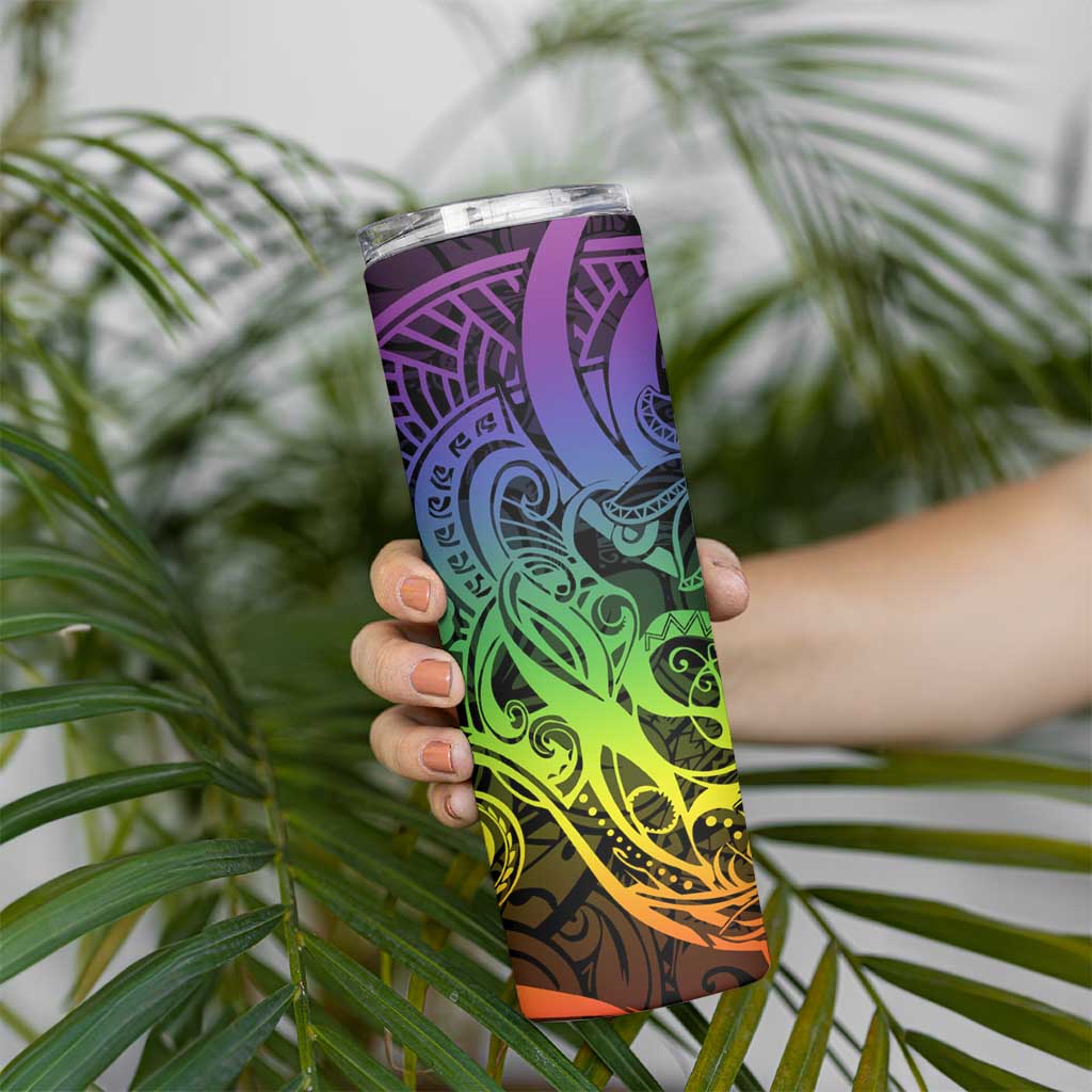 Polynesian Tribal Plumeria Skinny Tumbler with Hawaii Kanaka Maoli Reggae Version LT9 - Polynesian Pride