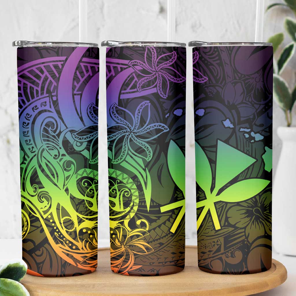 Polynesian Tribal Plumeria Skinny Tumbler with Hawaii Kanaka Maoli Reggae Version LT9 - Polynesian Pride