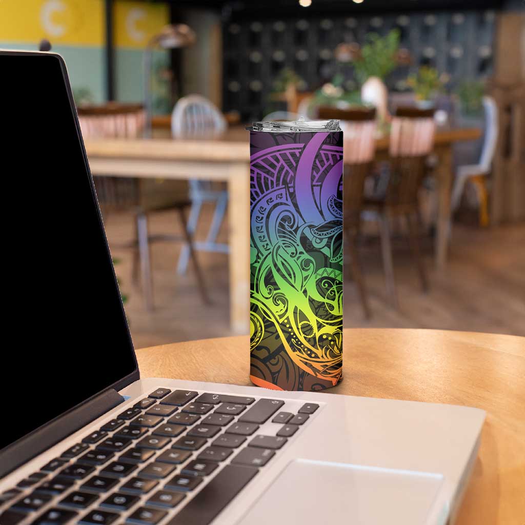 Polynesian Tribal Plumeria Skinny Tumbler with Hawaii Kanaka Maoli Reggae Version LT9 - Polynesian Pride