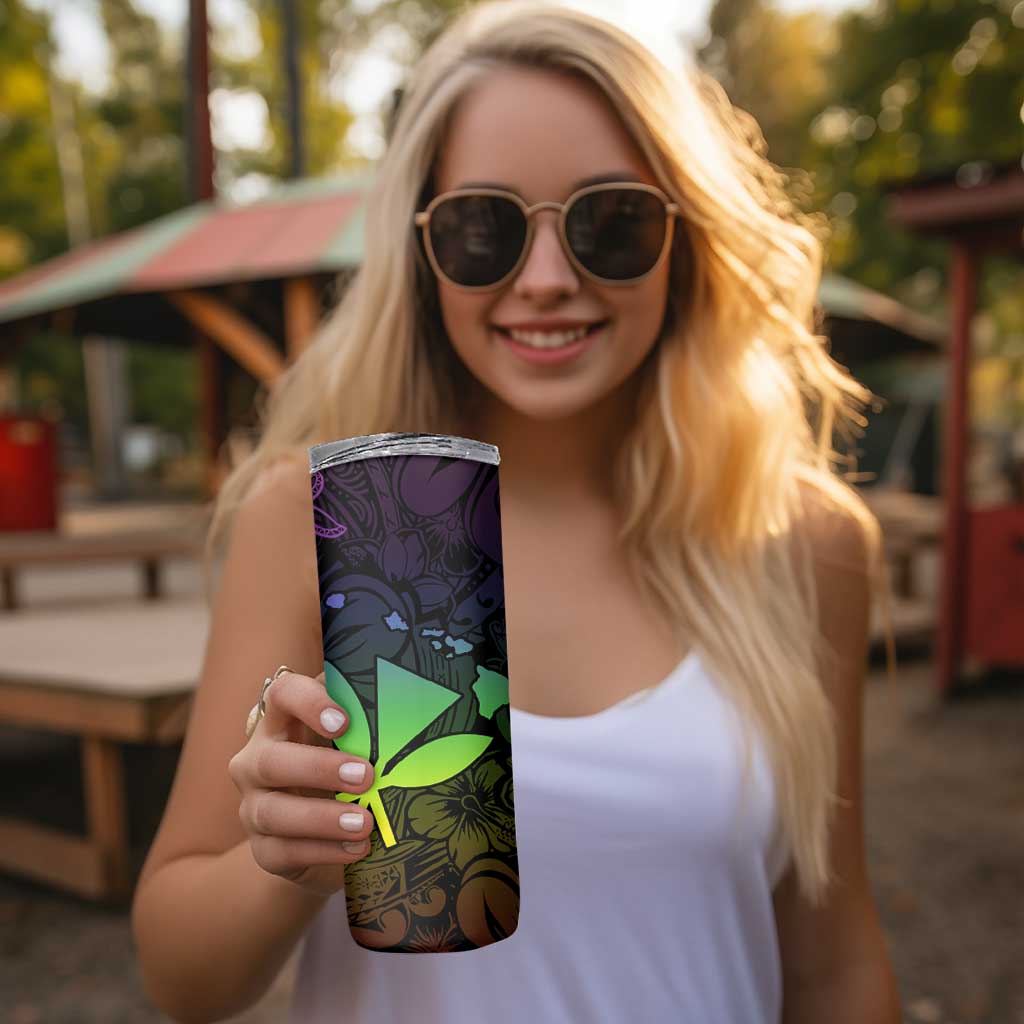 Polynesian Tribal Plumeria Skinny Tumbler with Hawaii Kanaka Maoli Reggae Version LT9 - Polynesian Pride