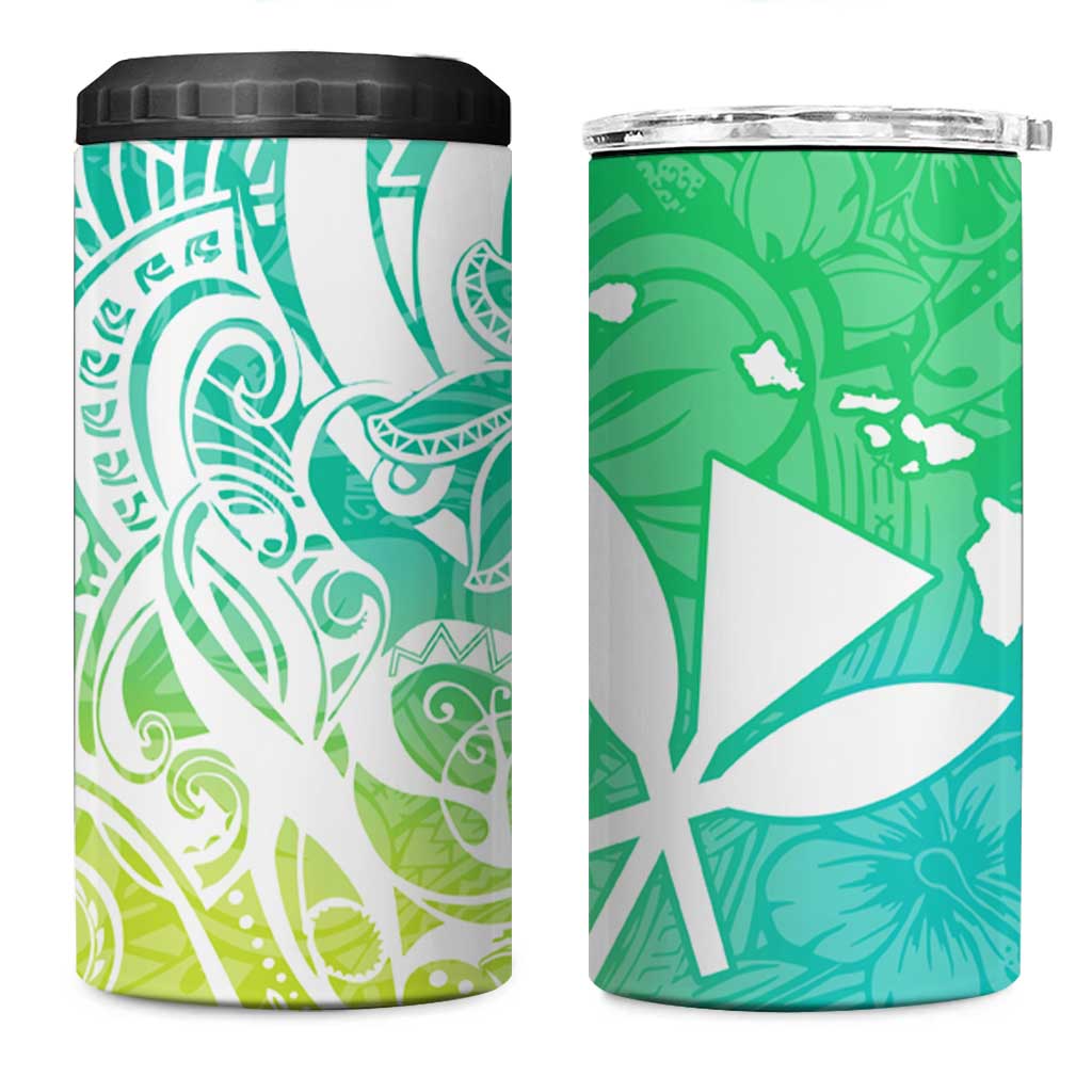 Polynesian Tribal Plumeria 4 in 1 Can Cooler Tumbler with Hawaii Kanaka Maoli Green Gradient Version LT9 One Size: 16 oz Green - Polynesian Pride
