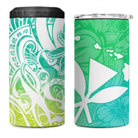 Polynesian Tribal Plumeria 4 in 1 Can Cooler Tumbler with Hawaii Kanaka Maoli Green Gradient Version LT9 One Size: 16 oz Green - Polynesian Pride