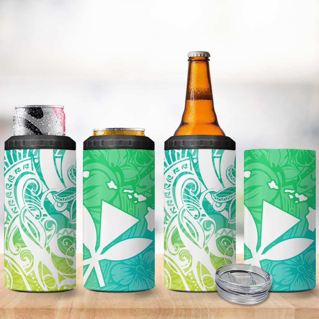 Polynesian Tribal Plumeria 4 in 1 Can Cooler Tumbler with Hawaii Kanaka Maoli Green Gradient Version LT9 - Polynesian Pride
