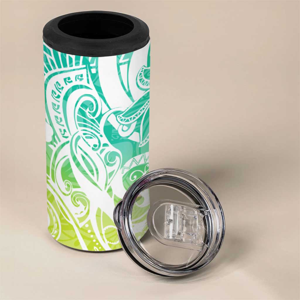 Polynesian Tribal Plumeria 4 in 1 Can Cooler Tumbler with Hawaii Kanaka Maoli Green Gradient Version LT9 - Polynesian Pride