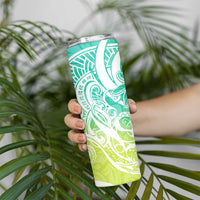 Polynesian Tribal Plumeria Skinny Tumbler with Hawaii Kanaka Maoli Green Gradient Version LT9 - Polynesian Pride