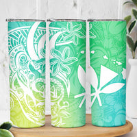 Polynesian Tribal Plumeria Skinny Tumbler with Hawaii Kanaka Maoli Green Gradient Version LT9 - Polynesian Pride