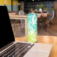 Polynesian Tribal Plumeria Skinny Tumbler with Hawaii Kanaka Maoli Green Gradient Version LT9 - Polynesian Pride