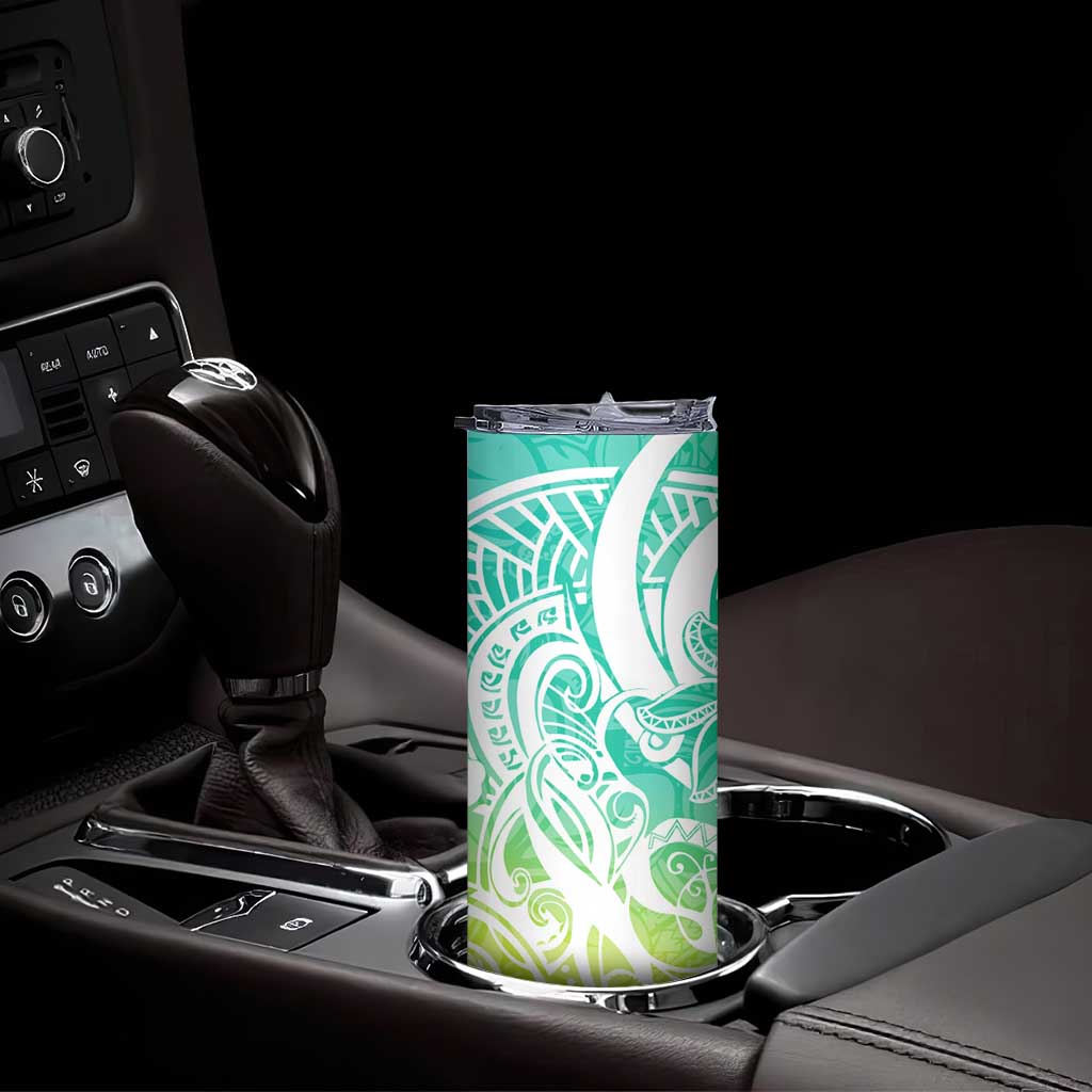 Polynesian Tribal Plumeria Skinny Tumbler with Hawaii Kanaka Maoli Green Gradient Version LT9 - Polynesian Pride