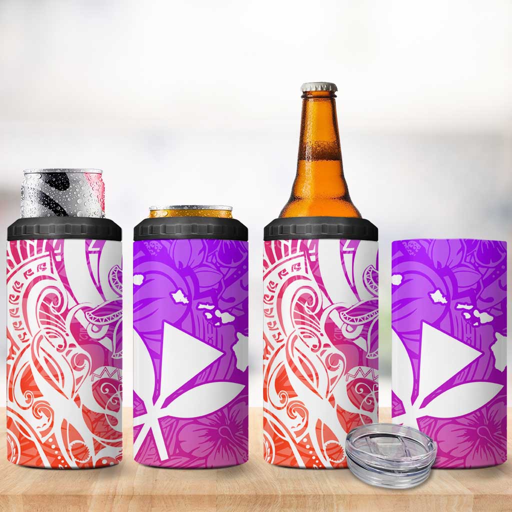 Polynesian Tribal Plumeria 4 in 1 Can Cooler Tumbler with Hawaii Kanaka Maoli Purple Gradient Version LT9 - Polynesian Pride