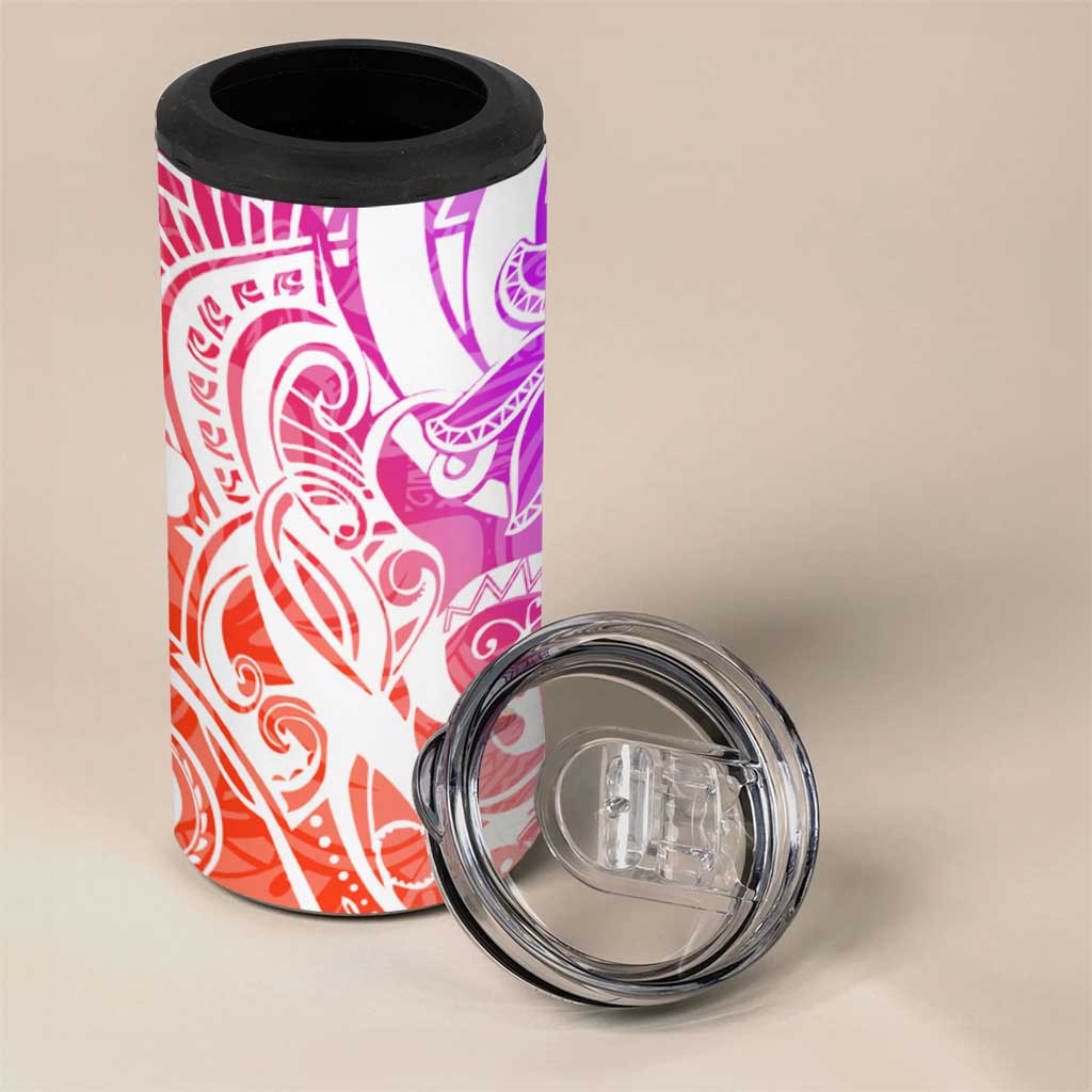 Polynesian Tribal Plumeria 4 in 1 Can Cooler Tumbler with Hawaii Kanaka Maoli Purple Gradient Version LT9 - Polynesian Pride