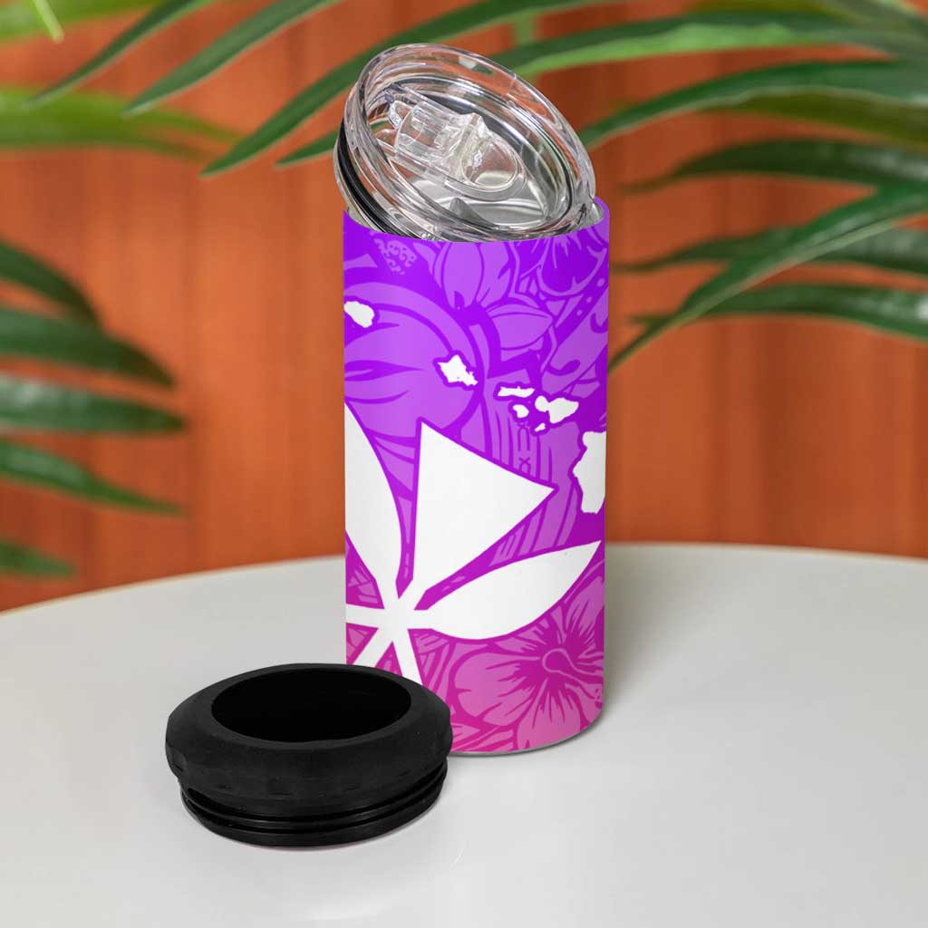 Polynesian Tribal Plumeria 4 in 1 Can Cooler Tumbler with Hawaii Kanaka Maoli Purple Gradient Version LT9 - Polynesian Pride