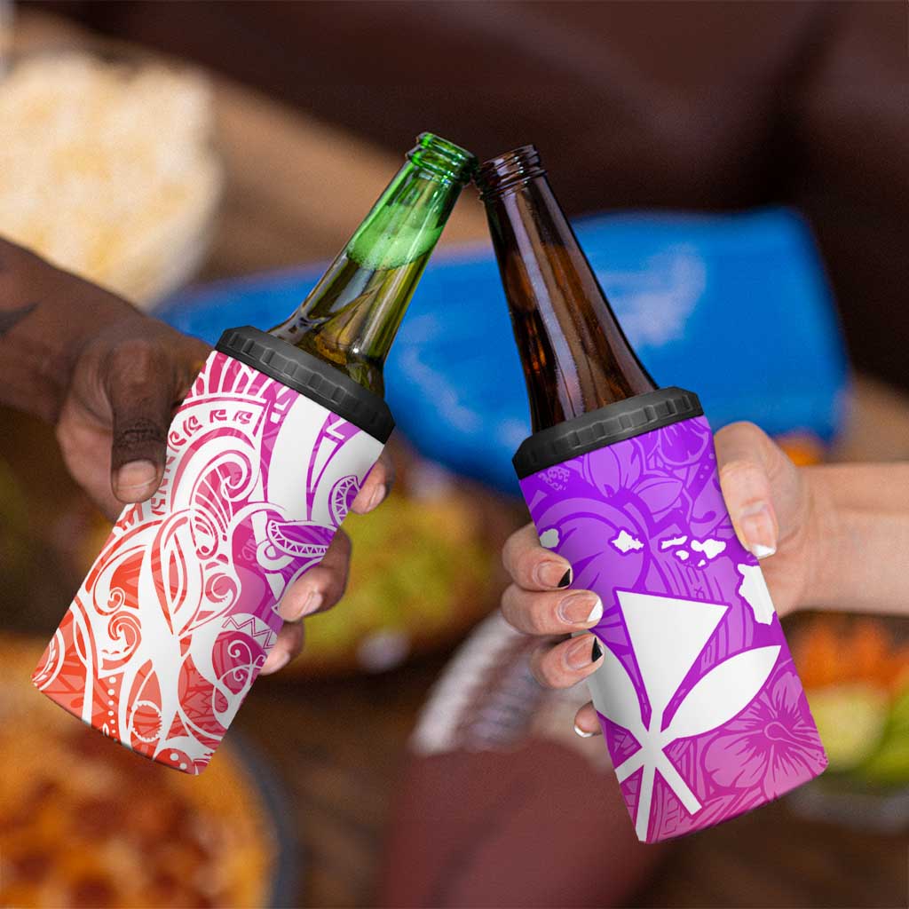 Polynesian Tribal Plumeria 4 in 1 Can Cooler Tumbler with Hawaii Kanaka Maoli Purple Gradient Version LT9 - Polynesian Pride