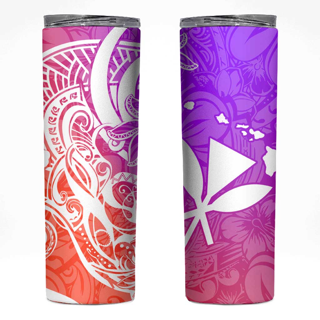 Polynesian Tribal Plumeria Skinny Tumbler with Hawaii Kanaka Maoli Purple Gradient Version LT9 Purple Gradient - Polynesian Pride