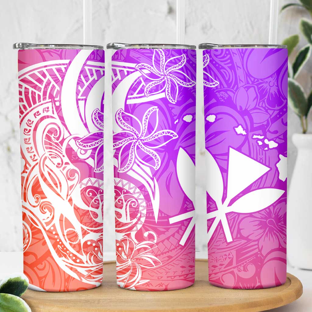 Polynesian Tribal Plumeria Skinny Tumbler with Hawaii Kanaka Maoli Purple Gradient Version LT9 - Polynesian Pride