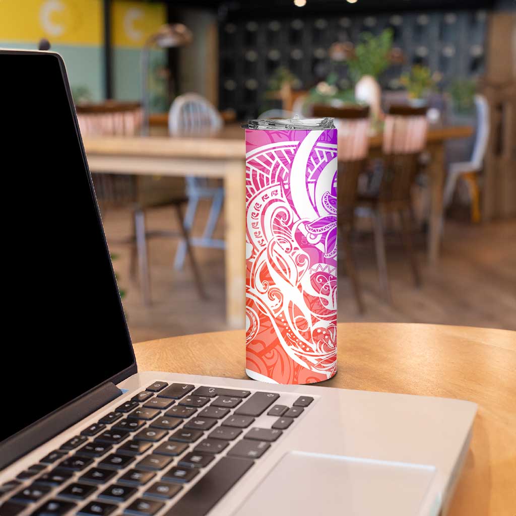Polynesian Tribal Plumeria Skinny Tumbler with Hawaii Kanaka Maoli Purple Gradient Version LT9 - Polynesian Pride