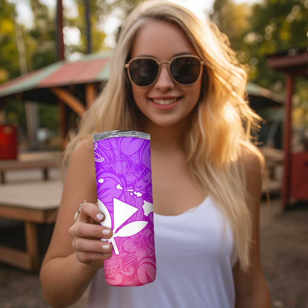 Polynesian Tribal Plumeria Skinny Tumbler with Hawaii Kanaka Maoli Purple Gradient Version LT9 - Polynesian Pride