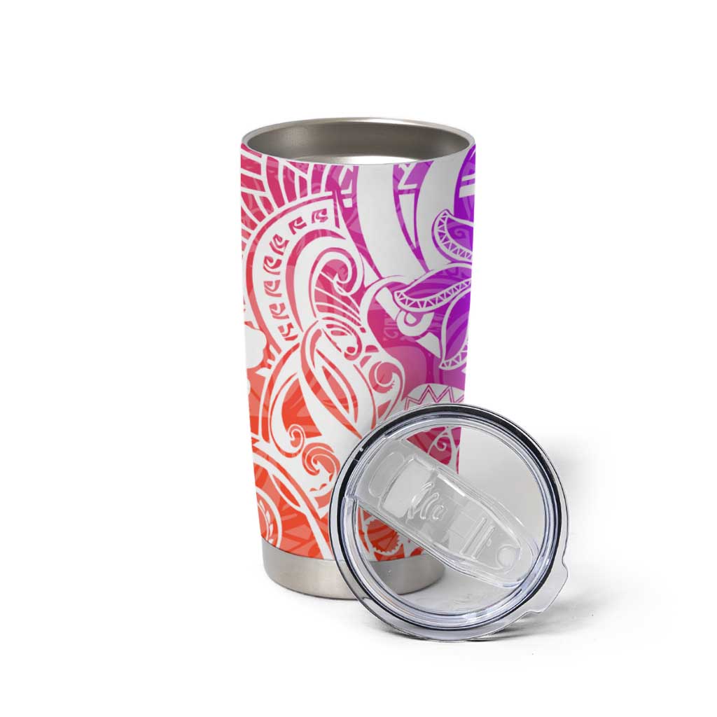 Polynesian Tribal Plumeria Tumbler Cup with Hawaii Kanaka Maoli Purple Gradient Version