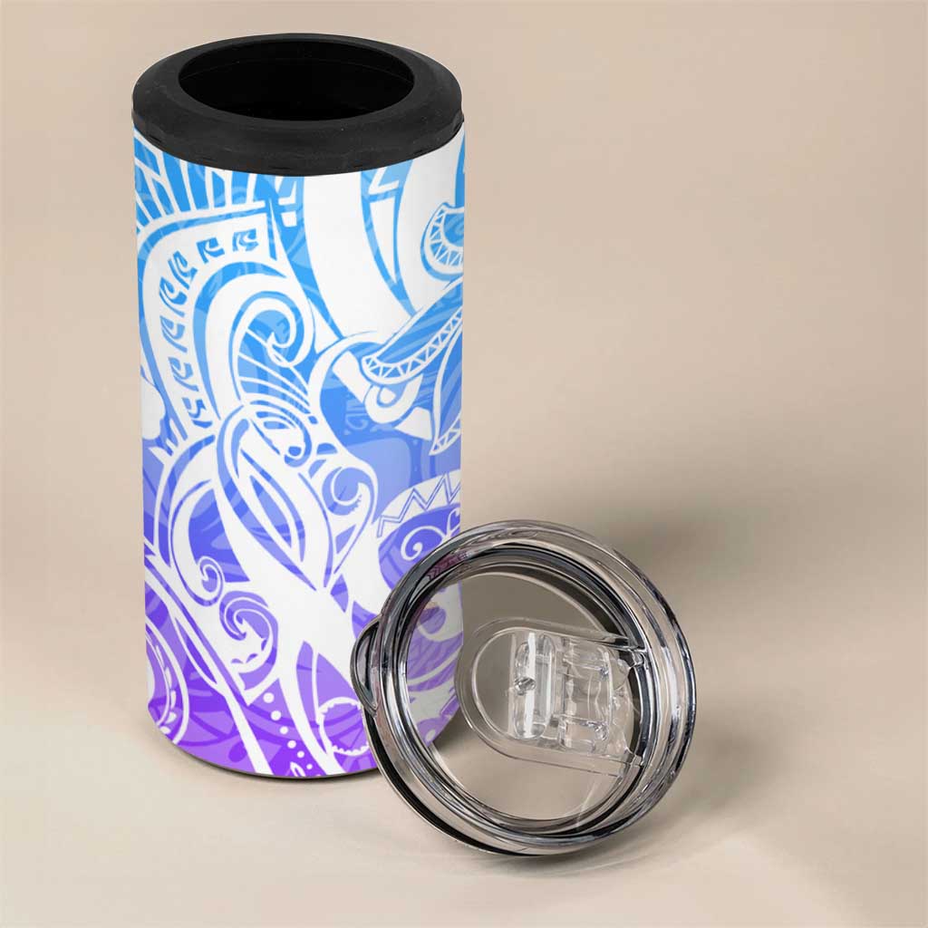 Polynesian Tribal Plumeria 4 in 1 Can Cooler Tumbler with Hawaii Kanaka Maoli Blue Gradient Version LT9 - Polynesian Pride
