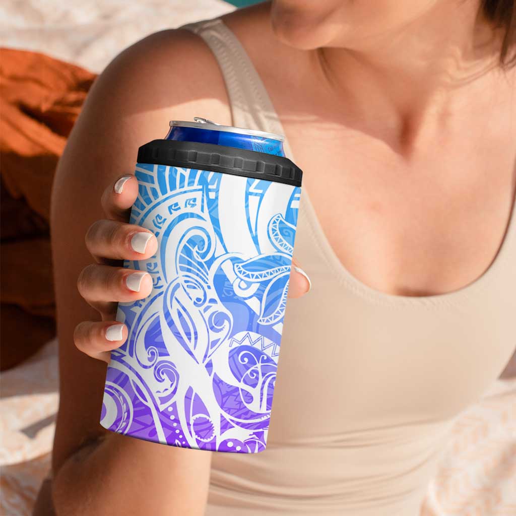 Polynesian Tribal Plumeria 4 in 1 Can Cooler Tumbler with Hawaii Kanaka Maoli Blue Gradient Version LT9 - Polynesian Pride