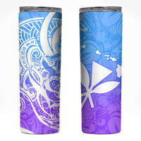 Polynesian Tribal Plumeria Skinny Tumbler with Hawaii Kanaka Maoli Blue Gradient Version LT9 Blue - Polynesian Pride