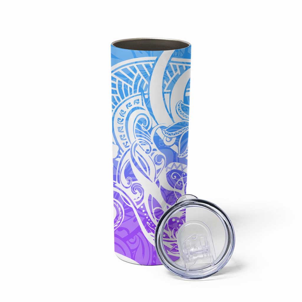 Polynesian Tribal Plumeria Skinny Tumbler with Hawaii Kanaka Maoli Blue Gradient Version LT9 - Polynesian Pride