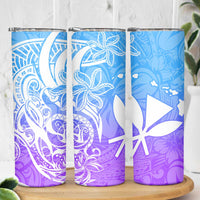 Polynesian Tribal Plumeria Skinny Tumbler with Hawaii Kanaka Maoli Blue Gradient Version LT9 - Polynesian Pride
