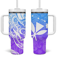 Polynesian Tribal Plumeria Tumbler With Handle with Hawaii Kanaka Maoli Blue Gradient Version