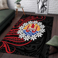 Tahitian Coat Of Arm and Tiare Flower Area Rug Polynesian Tribal Tattoo LT9 Black - Polynesian Pride
