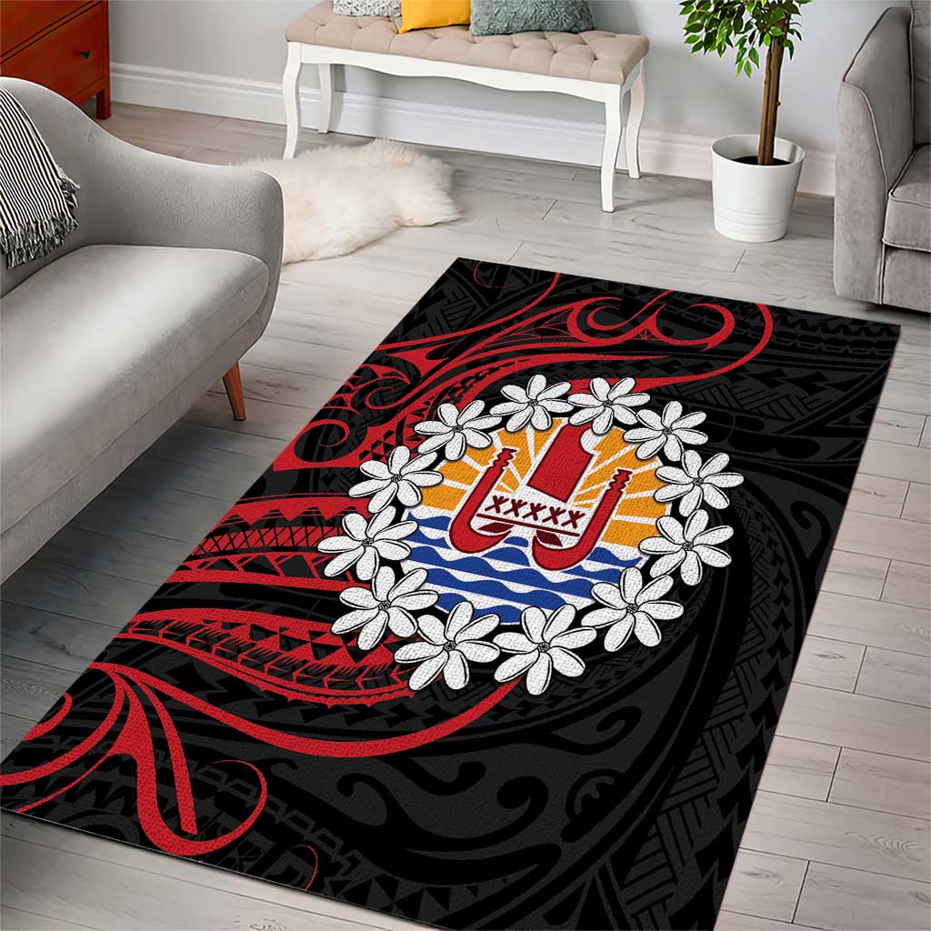 Tahitian Coat Of Arm and Tiare Flower Area Rug Polynesian Tribal Tattoo LT9 - Polynesian Pride