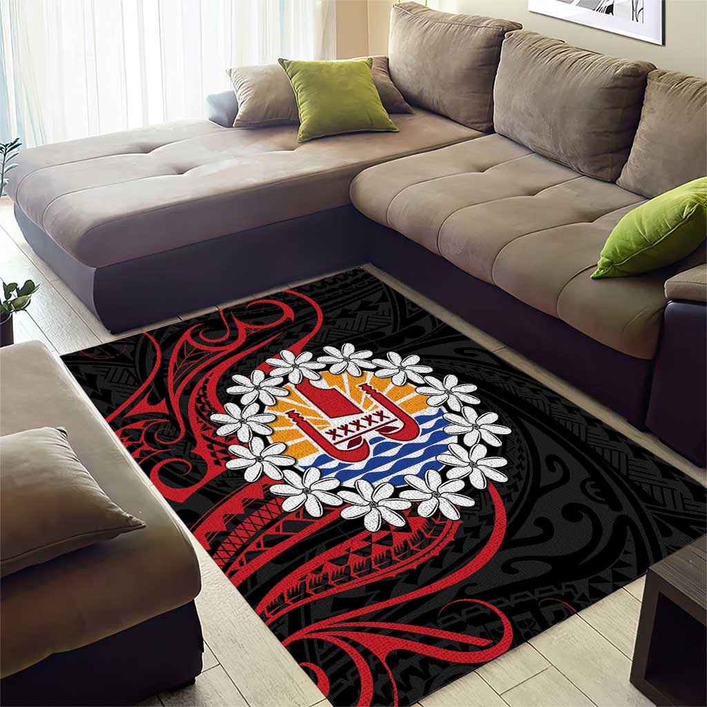 Tahitian Coat Of Arm and Tiare Flower Area Rug Polynesian Tribal Tattoo LT9 - Polynesian Pride