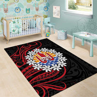 Tahitian Coat Of Arm and Tiare Flower Area Rug Polynesian Tribal Tattoo LT9 - Polynesian Pride