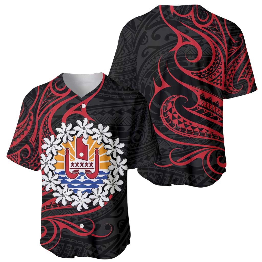 Tahitian Coat Of Arm and Tiare Flower Baseball Jersey Polynesian Tribal Tattoo LT9 - Polynesian Pride
