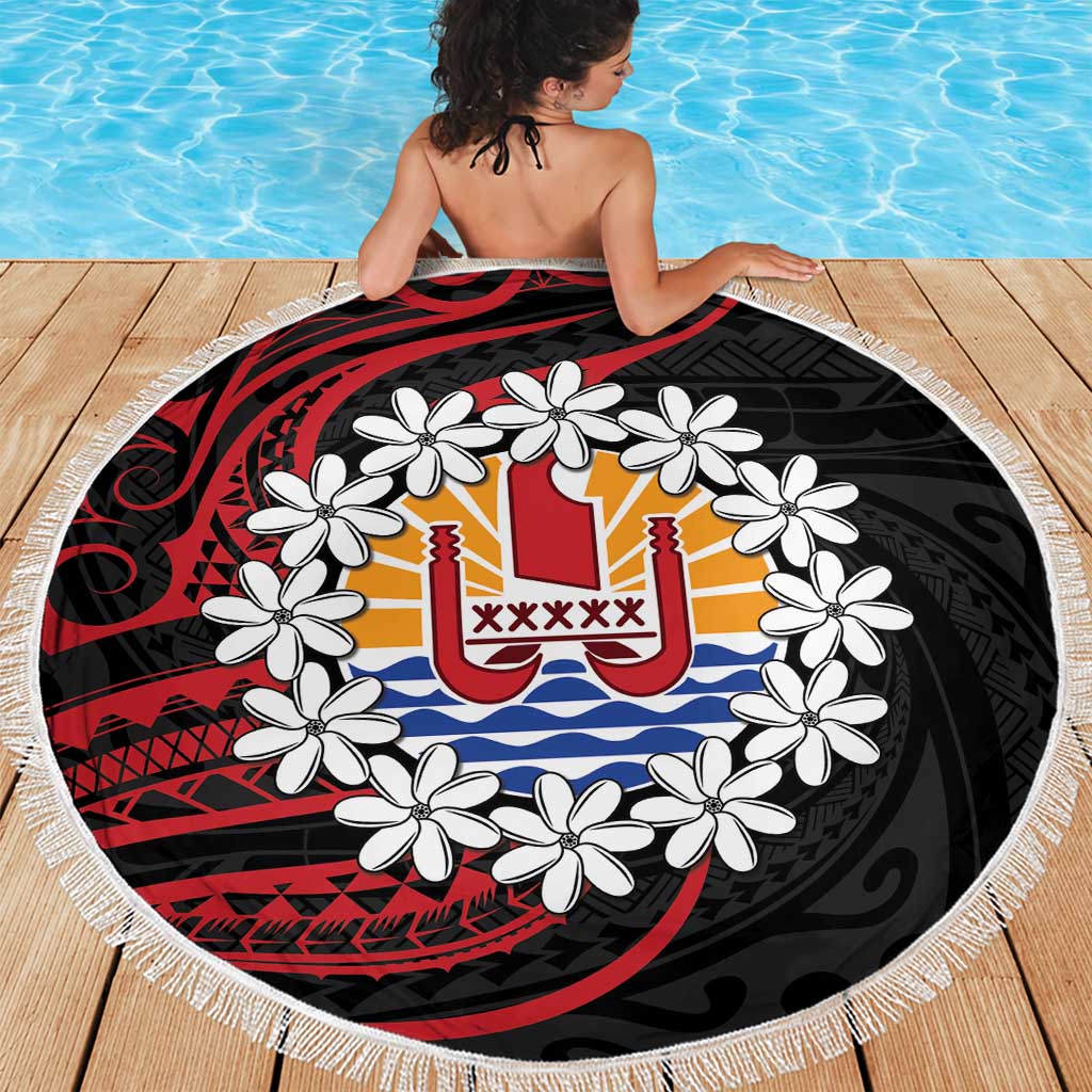 Tahitian Coat Of Arm and Tiare Flower Beach Blanket Polynesian Tribal Tattoo LT9 - Polynesian Pride