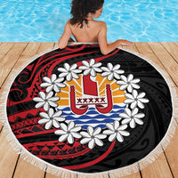 Tahitian Coat Of Arm and Tiare Flower Beach Blanket Polynesian Tribal Tattoo LT9 - Polynesian Pride