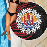 Tahitian Coat Of Arm and Tiare Flower Beach Blanket Polynesian Tribal Tattoo LT9 - Polynesian Pride