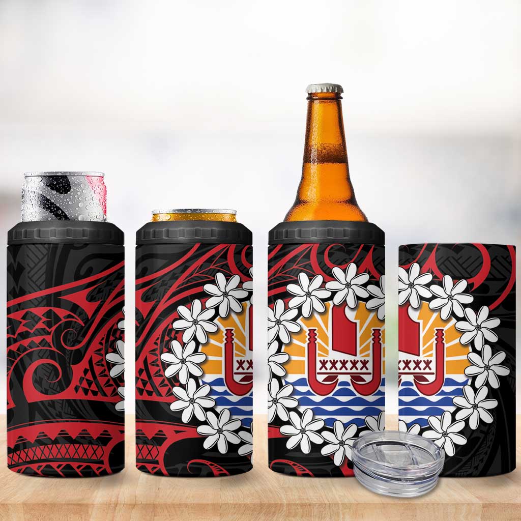 Tahitian Coat Of Arm and Tiare Flower 4 in 1 Can Cooler Tumbler Polynesian Tribal Tattoo LT9 - Polynesian Pride
